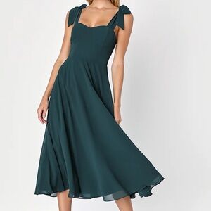 Lulus Sophisticated Charisma Dark Teal Tie-Strap A-Line Midi Dress